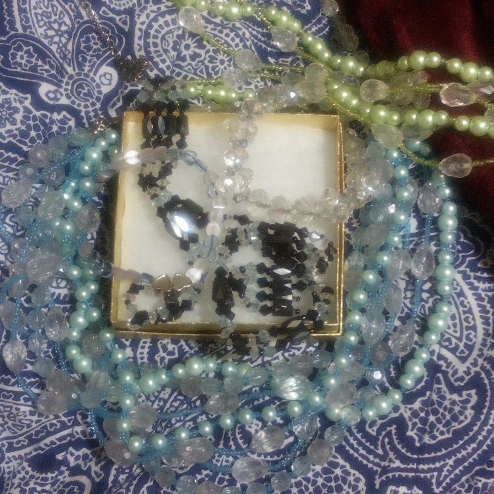 3 Costume Necklaces and 2 crystal Bracelets